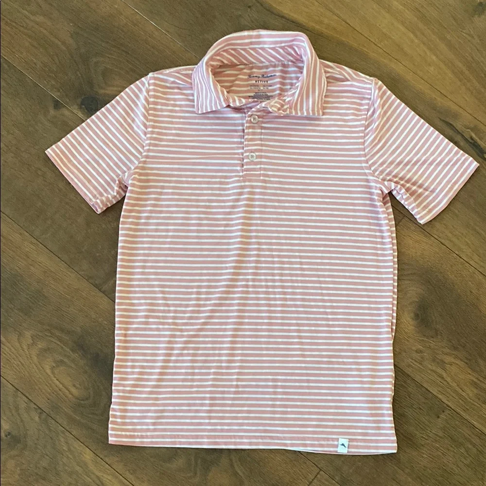 Tommy Bahama Pink and White Striped Kids Polo Shirt size Large